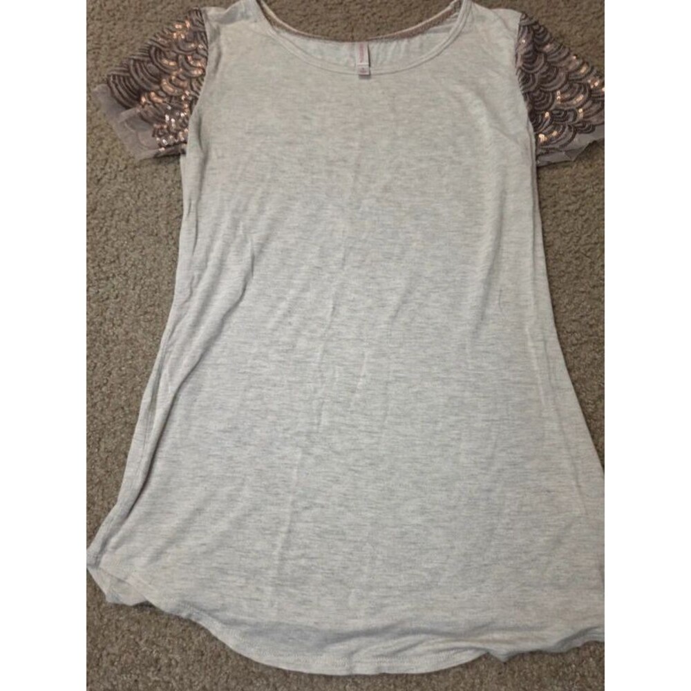 Xhilaration tan and brown Gold Sequin Sleeve Knit Top Size S